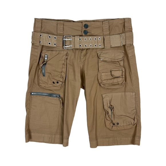 Pete & Greta Pants - PETE & GRETA Johnny Was Brown Poplin Cargo Shorts w/ Grommet Belt Sz 4 $179